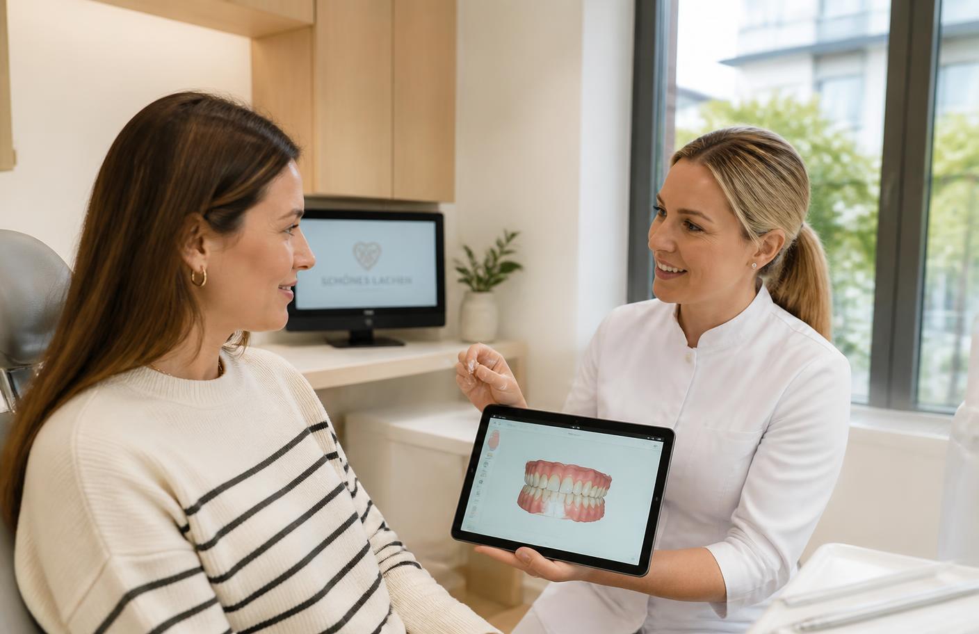 A dentist explaining a digital scan to a patient at Luma Dental