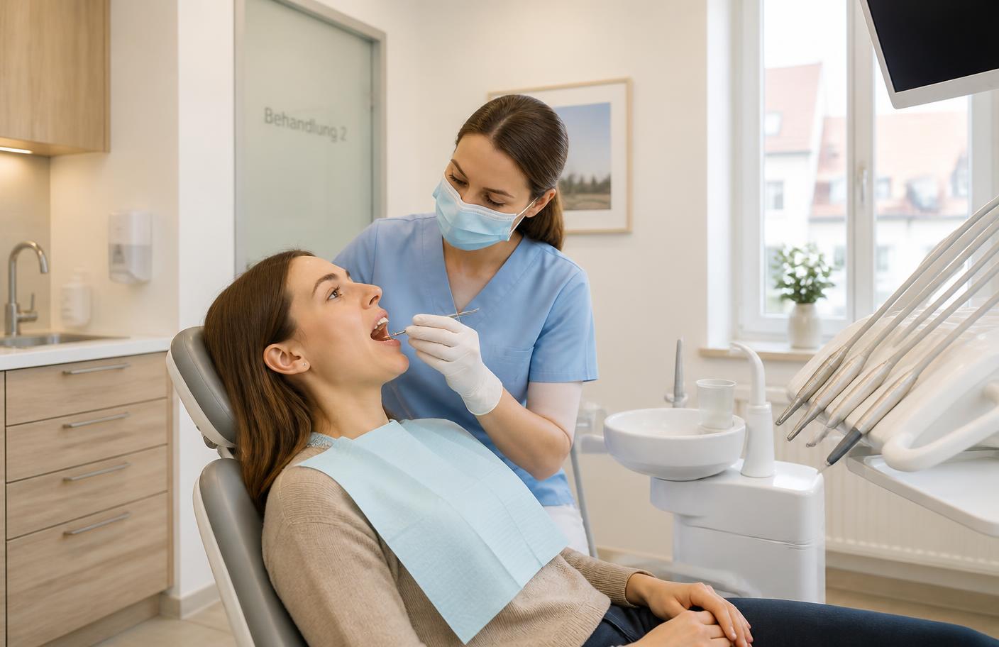 A dentist and patient during a routine appointment at Luma Dental in The Hague